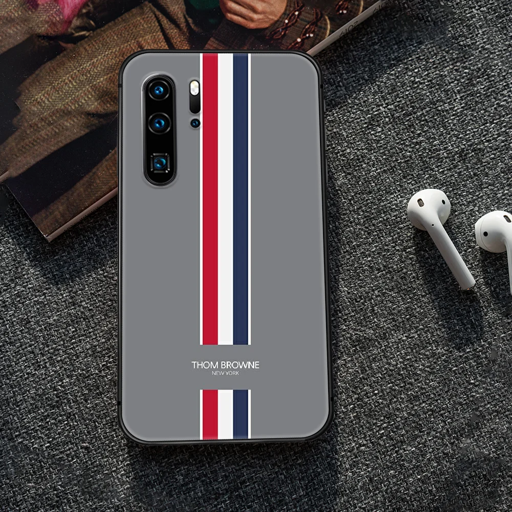 

Luxury brand Thom Browne Phone Case Cover Hull For Huawei P8 P9 P10 P20 P30 P40 Lite Pro Plus smart Z 2019 black Back 3D Shell