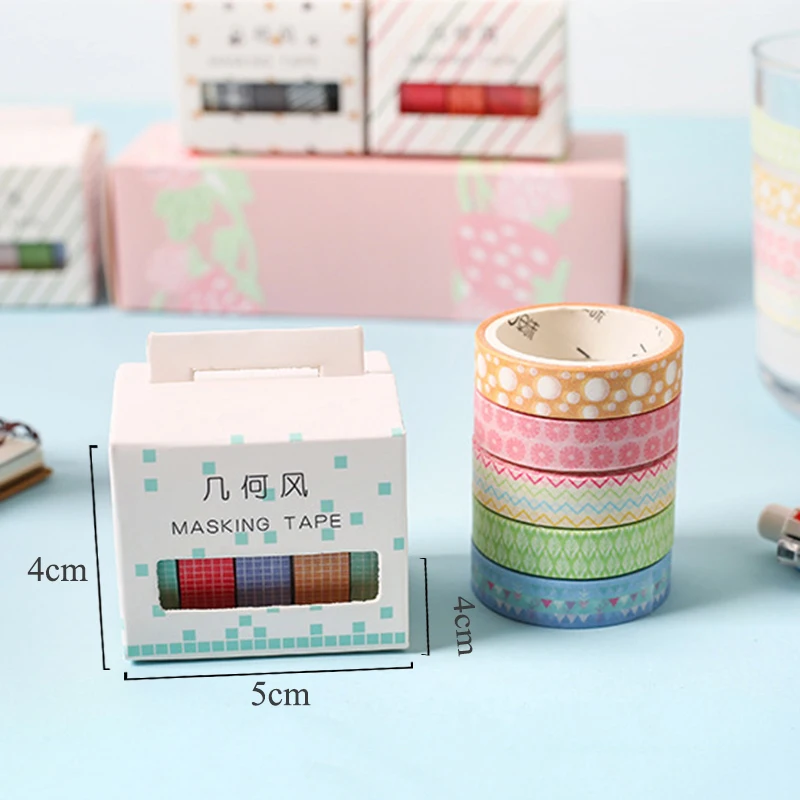 5Pcs/Set Grid Washi Tape Kawaii Decorative Adhesive Tape Thin Striped Masking Tape For Stickers Scrapbooking DIY Stationery Tape