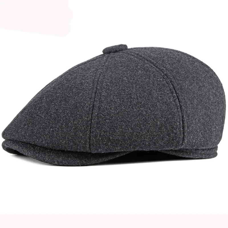 HT2946 Beret Wool Hat Men Octagonal Newsboy Cap Beret Hat Vintage Ivy Flat Gastby Cap Male Warm Earflap Winter Hat Men Beret Cap