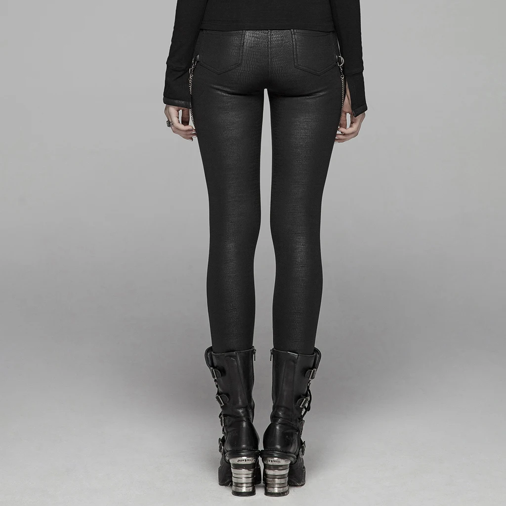 PUNK RAVE Women Gothic Faux Leather Skinny Leggings with Metal Chains Rock Pencil Pants Streetwear Casual Women Sexy Leggings