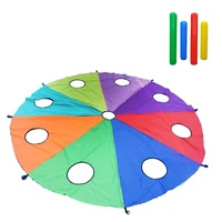 3m diameter outdoor game kindergarten poke a mole or jump sack parachute with holes rainbow umbrella toy