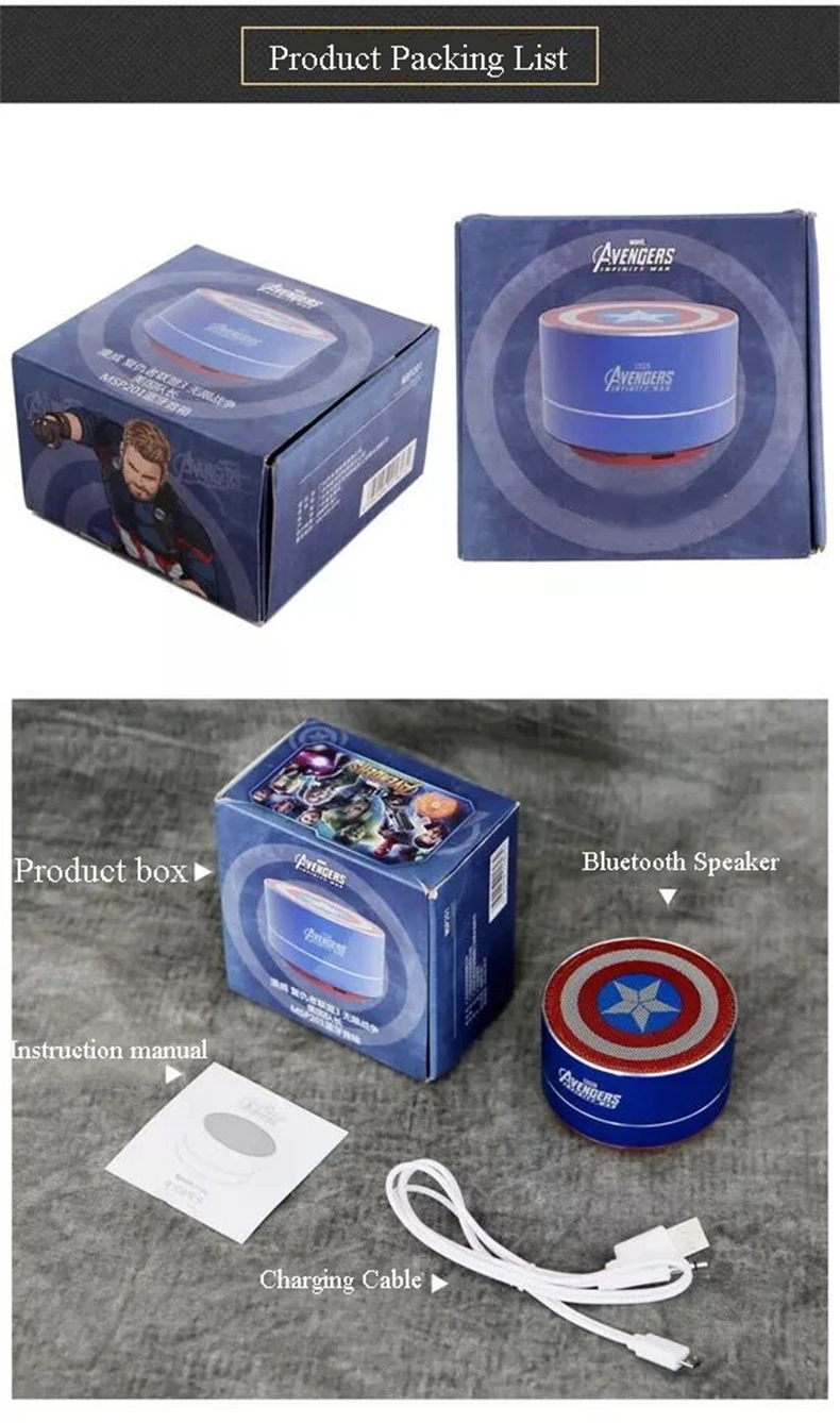 ZEKI Marvel подлинный беспроводной Bluetooth динамик Железный человек Американский капитан автомобильный сабвуфер, для компьютера динамик для карты TF открытый динамик