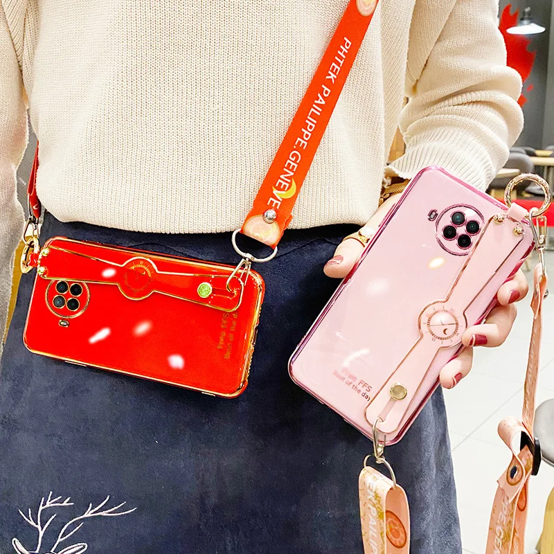 

6D Plating Wrist Strap Case For Xiaomi Redmi Note 7 8 9 9T K20 K30 K30i K40 Pro Ultra 10X 4G 5G Soft TPU Cover with Strap