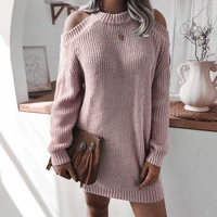 2021 knitting bottoming warm sweaters o neck casual loose pullovers top women strapless long sleeve casual loose sweater dress