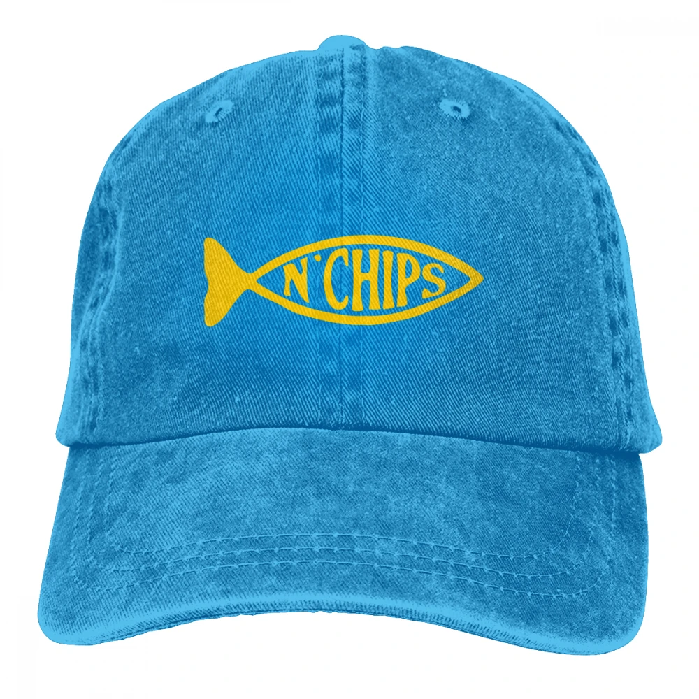 Рыба и чипсы Casquette черный унисекс Мужские Женские джинсовые бейсболка с ремешком кепки Регулируемый Гольф папа шляпа
