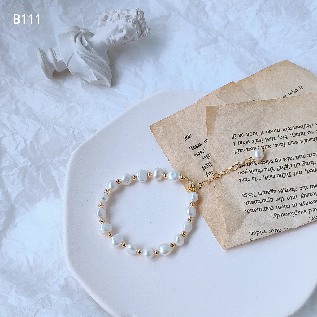 Женский браслет с натуральным пресноводным жемчугом 14 к | Украшения и аксессуары