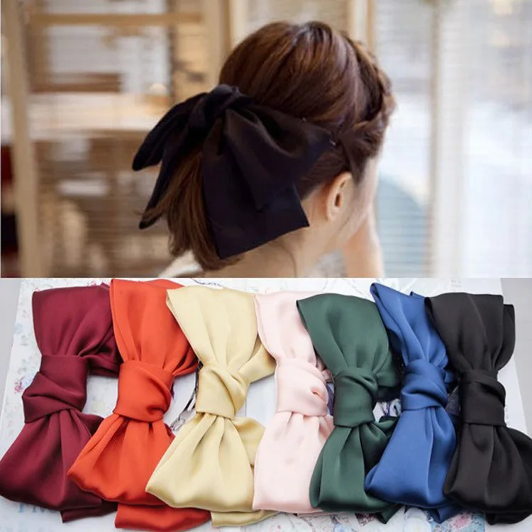 

Japan And South Korea Academy Hairpin Hairring Big Satin Bow Headwear Solid Hairpins Women Rubber Fashion Hair Accessories