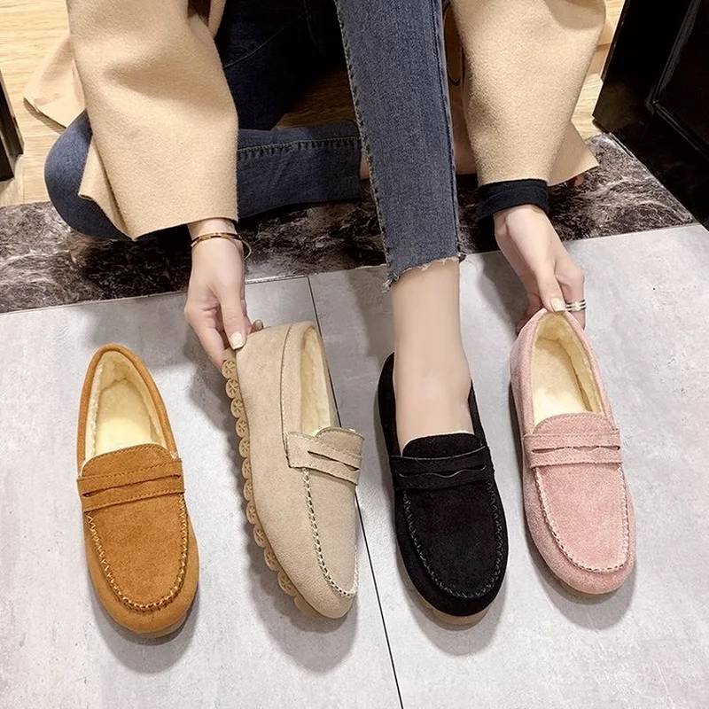 

2021 Autumn and Winter New Flat Shoes Cotton Shoes Women's Plush Shoes Ladies Leisure One-step Plus Velvet Platform Shoes