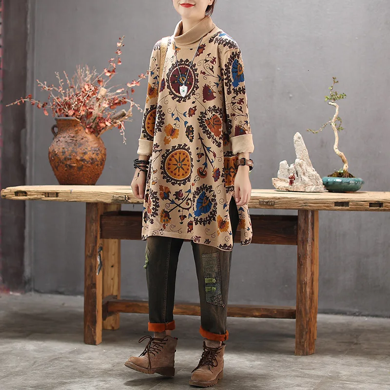 Женская водолазка в стиле панк Max LuLu длинный теплый свитер с цветочным принтом