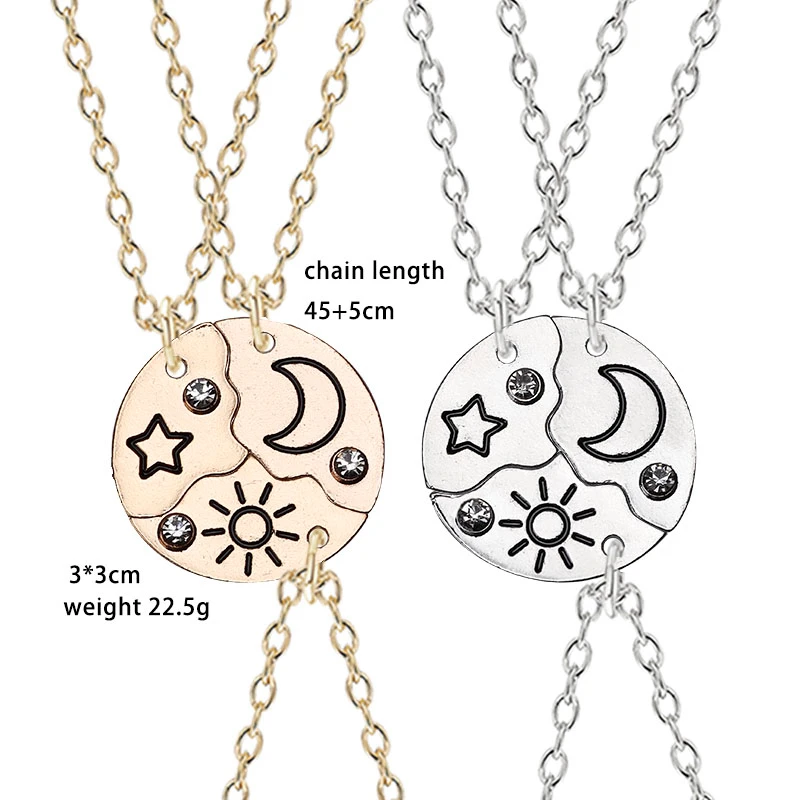 

New Round Sun Star Moon Pendant Necklace 3 Pieces Fashion Best Friend Forever Friendship Men And Women Necklaces 2021