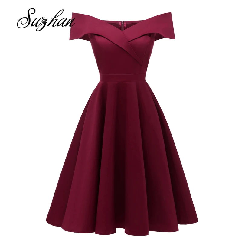 Suzhan женское винтажное платье 2019 летние платья с вырезом лодочкой и коротким