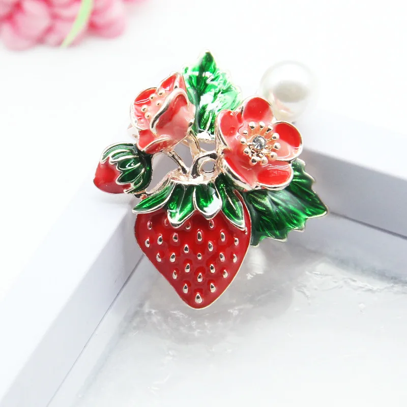 Модные эмалированные броши в виде красной клубники для женщин Классическая