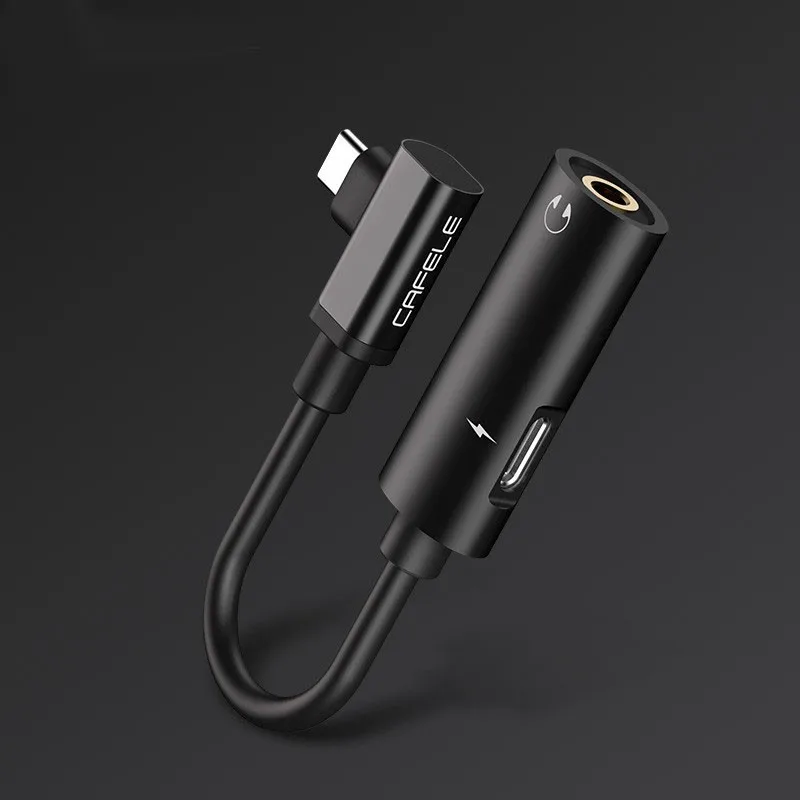 USB C до 3,5 мм аудио адаптер для наушников от 1 до 2 типа C гарнитуры Синхронизация зарядки телефона Spliter - Цвет: Черный