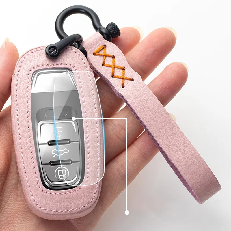 

Colorful Leather Car Remote Smart Key Case Cover For Audi A6L A4L Q5 A3 A4 B6 B7 B8 2009-2015 Auto Fob Shell Keychain Accessorie