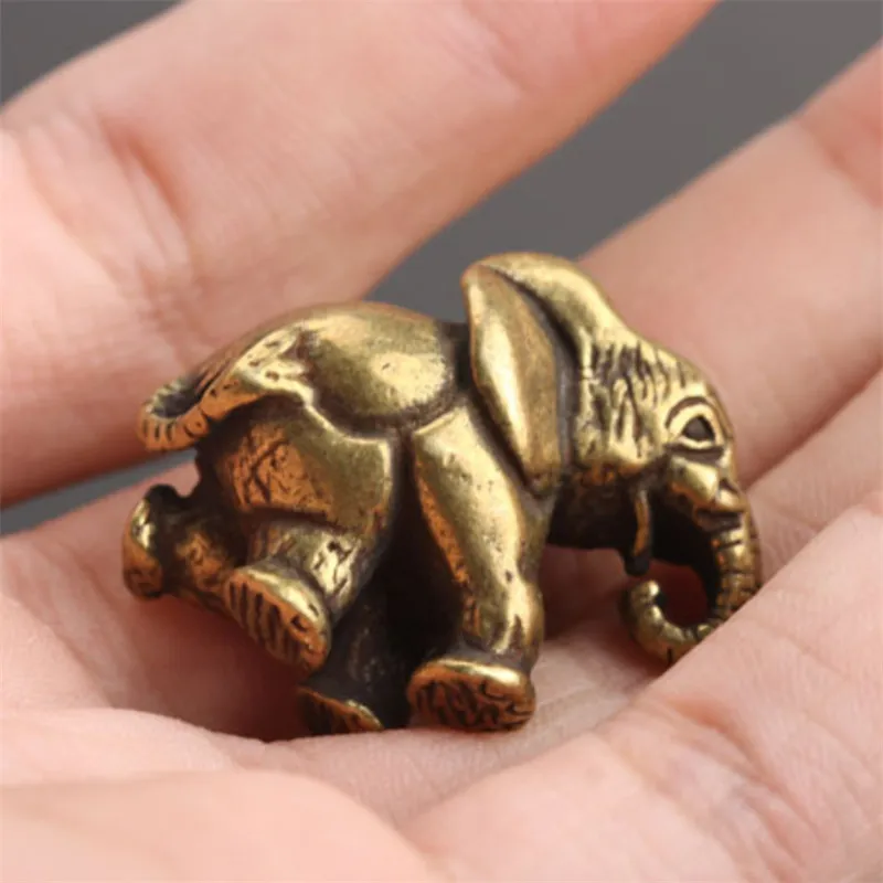 Ретро резной слон из чистой меди маленькая статуя фэн шуй украшения ручной