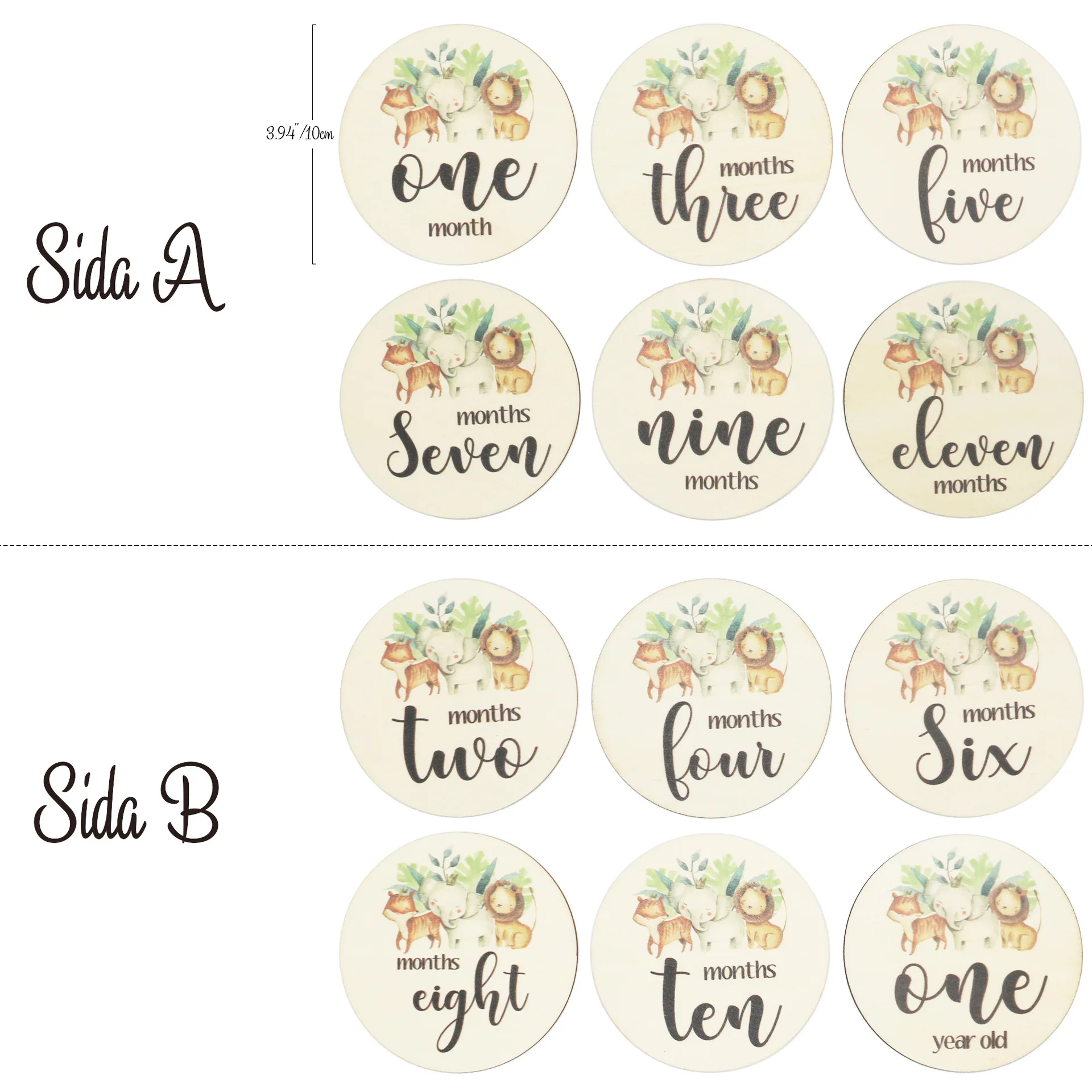 

Lovely Animal Milestone Card English Spanish French Newborn Announcement Wood Monthly Baby Prop