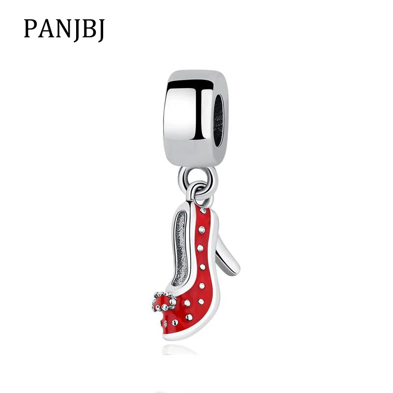 Настоящее серебро 925 пробы бусинки красные туфли на высоком каблуке эмаль