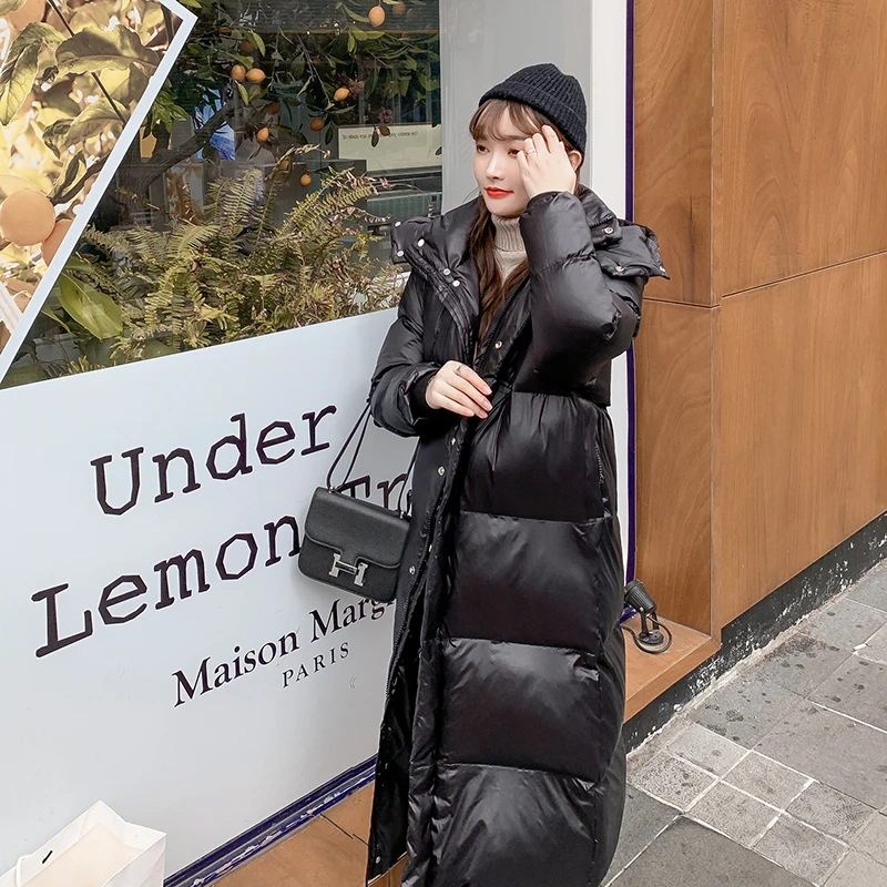 

Women Down Padded Jackets Winter 2021 Black Shiny Bubble Coat Bright Color Waterproof Parkas Female Coat Hooded Parka Loose Coat