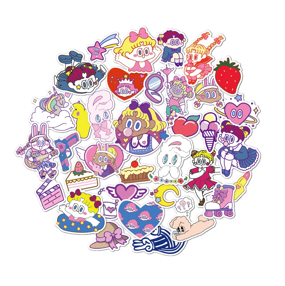 

10/30/50PCS Korean Girl Ins Cute Cartoon Girl Heart Graffiti Laptop Luggage Hand Account Decoration Sticker Toy Wholesale
