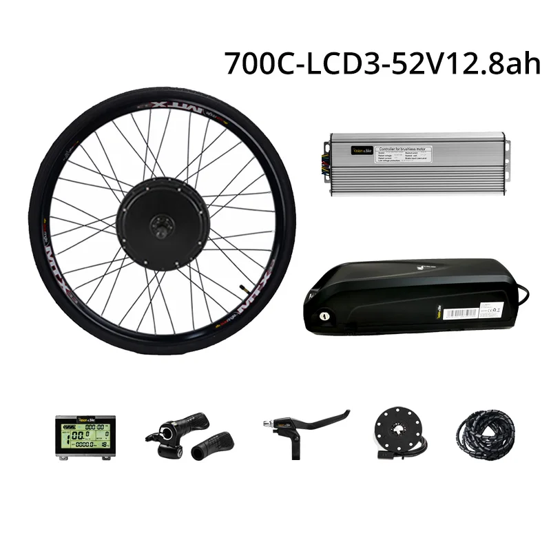 700C LCD3 52V12.8AH Комплект для переоборудования электрического велосипеда с Батарея 52 в 12.8ah комплект для электрического велосипеда 1500W 48 v Электрический мотор для центрального движения колеса и 52V Батарея Байк, способный преодолевать Броды набор - Цвет: 700C LCD3 52V12.8AH
