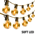 Гирлянда G40 с круглыми лампочками, вечерние ничный шнурок с лампочками теплого белого света, 50 прозрачных винтажных лампочек, уличное украшение для заднего двора, 50 футов
