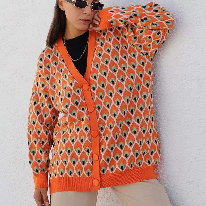 

Patterned Winter Cardigan Women Loose Autumn Fashion Sweater Casual Geoetry Knitted Cardigan Femme Coat