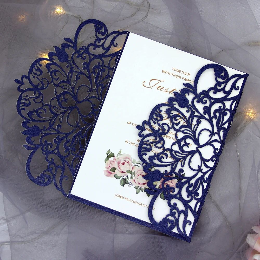 European Style Laser Cut Wedding Invitations Holiday Greeting Card Cover Customizable