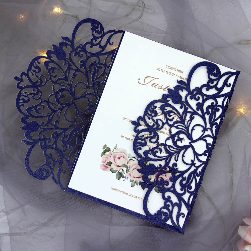 

European Style Laser Cut Wedding Invitations Holiday Greeting Card Cover Customizable