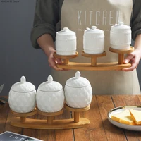 3 piece set of jars with lids kitchen supplies seasoning box kitchen household white ceramic seasoning pot set with storage rack