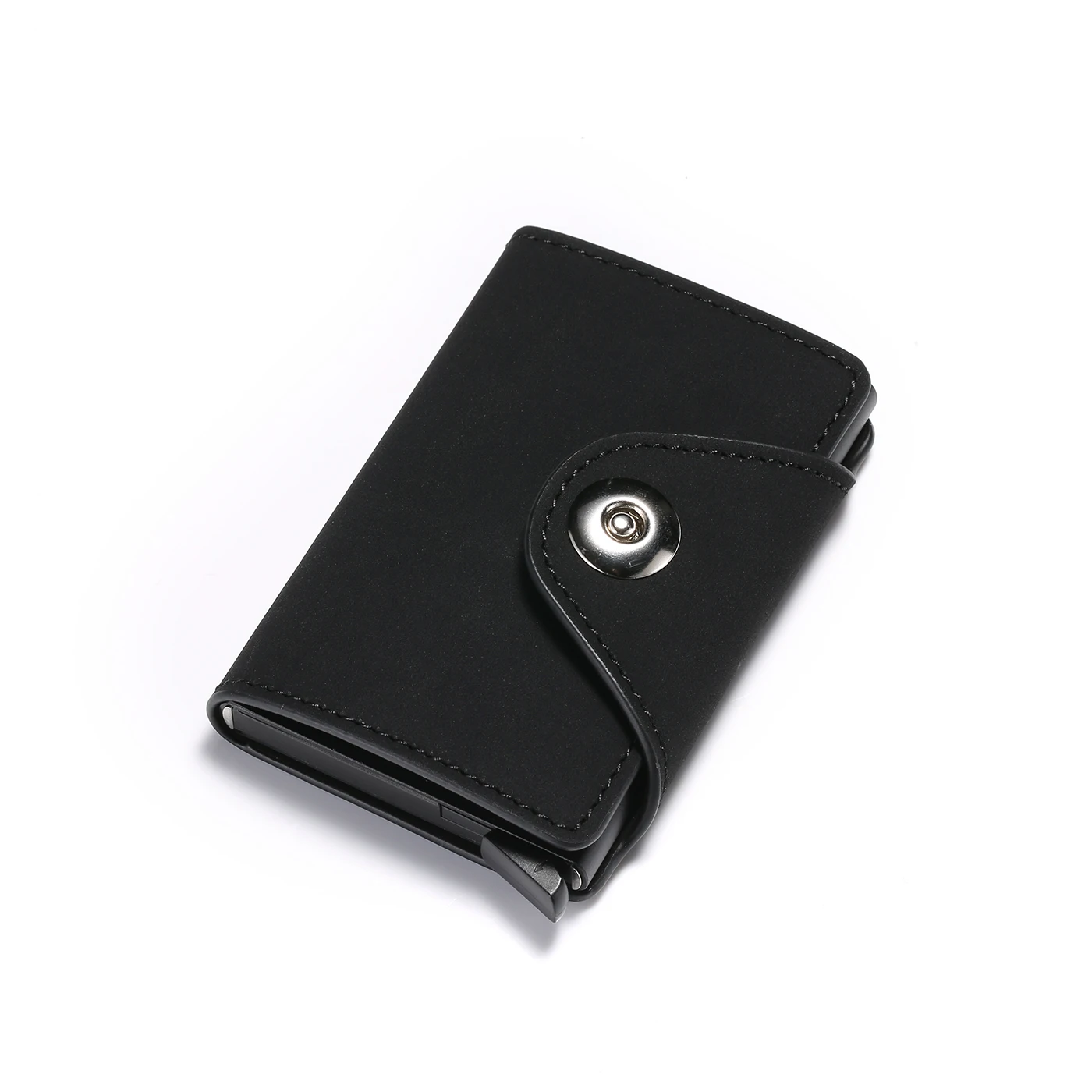 BYCOBECY RFID бизнес-держатель для карт с застежкой для мужчин и женщин, кошелек для ID карт из искусственной кожи, всплывающий клатч, высококачественный чехол - Цвет: Black ZF005