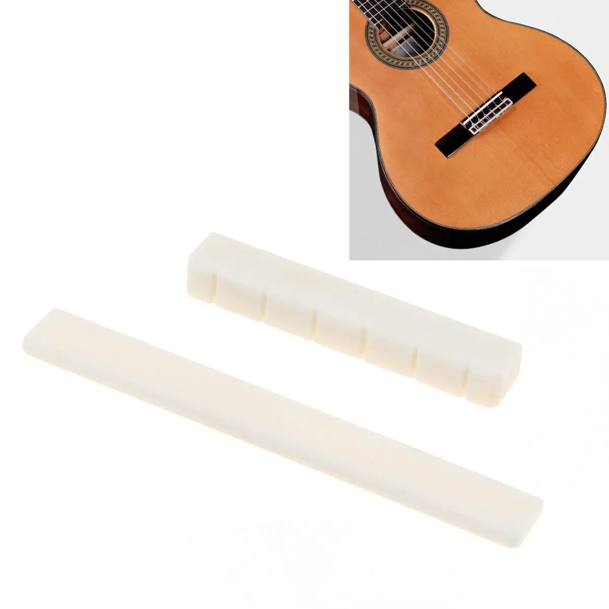 2 Pieces Portable Bone Guitar Bridge Nut Saddle for 6 String Classical Guitar