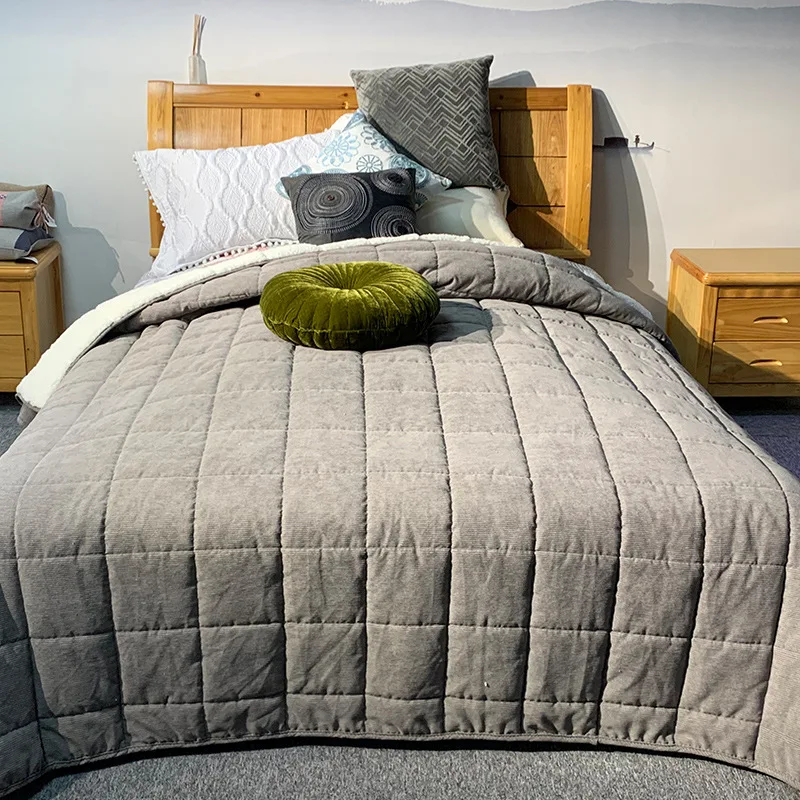 Зимнее одеяло CHAUSUB на кровать 1 предмет вельвет + овечья шерсть ткань Стёганое
