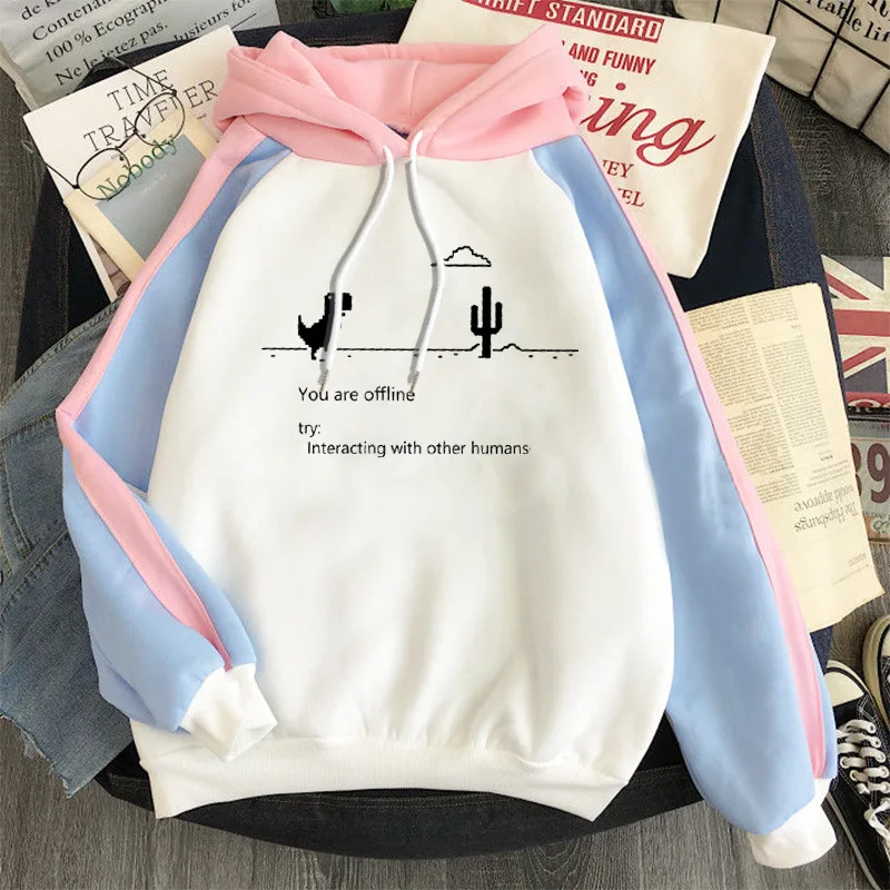 

Winter Harajuku Dinosaur Cartoon Print Hoodie Women Loose Casual Long Sleeve Pullover Tops Streetwear Sweatshirt
