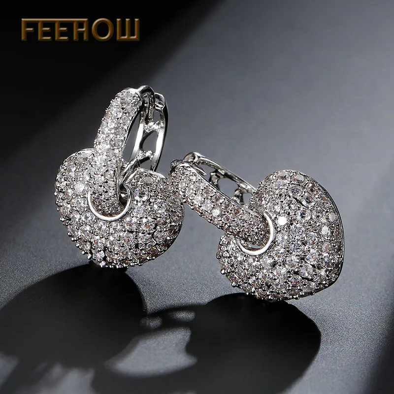 Женские серьги-кольца FEEHOW серьги с кристаллами из кубического циркония и