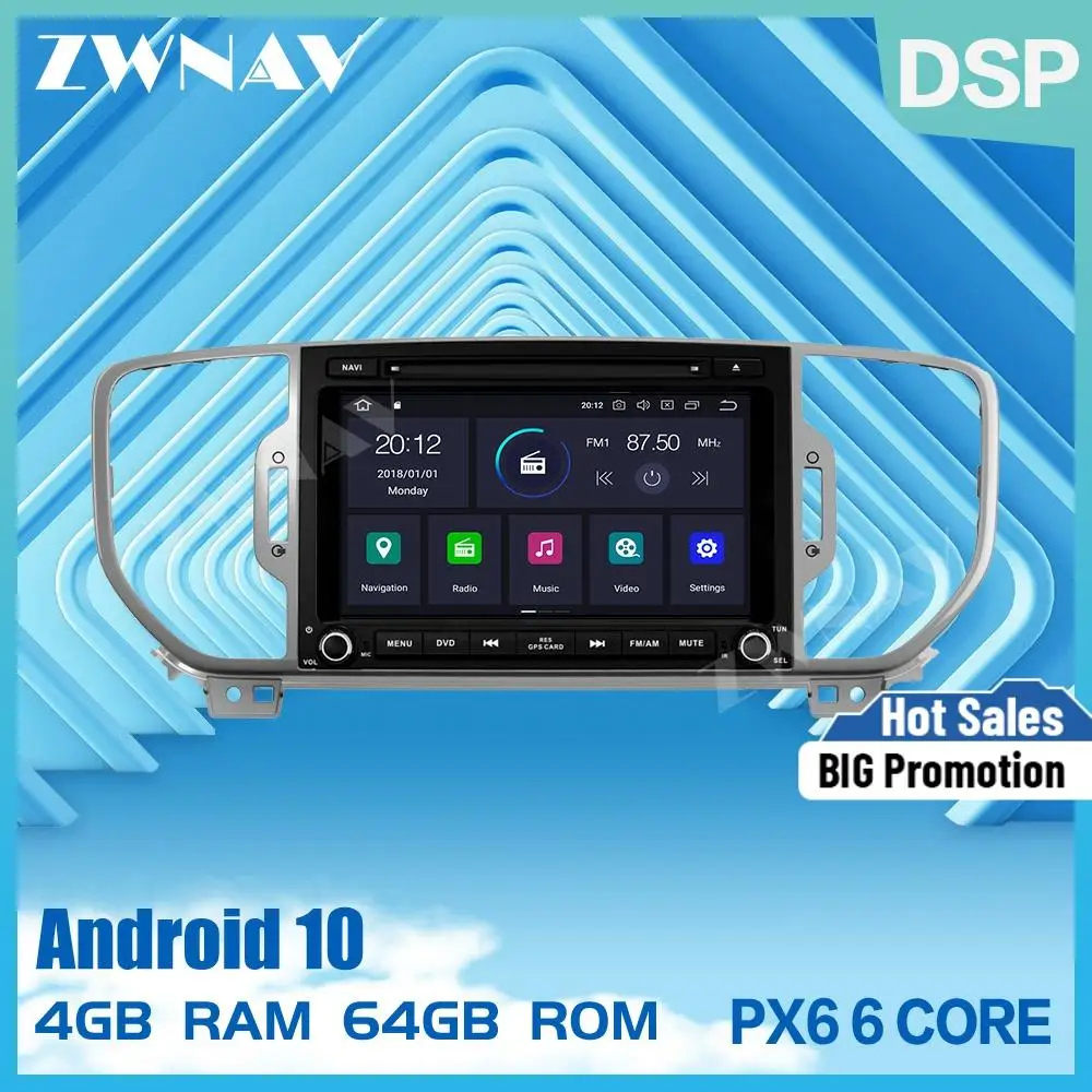 Автомобильный мультимедийный плеер PX6 DSP 4 + 64 ГБ Android 10 0 GPS для KIA Sportage 2016 2017 2018 2019