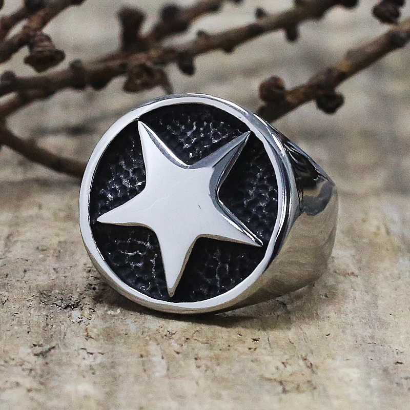 New Punk Lucky Pentagram Ring 316L Stainless Steel Signet Men Simple Biker Fashion Jewelry Best Gift For Friend | Украшения и
