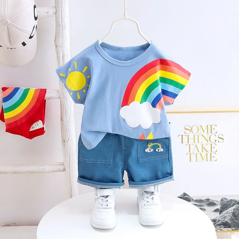 

Boys Clothes Set Summer Fashion Cotton Rainbow Style Tops+pants 2pcs Kids Boys Outfits For 1-4Y Tracksuit