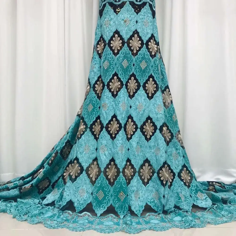 Новый дизайн 2020 бархат с камнем Африканский кружевная ткань Высококачественная
