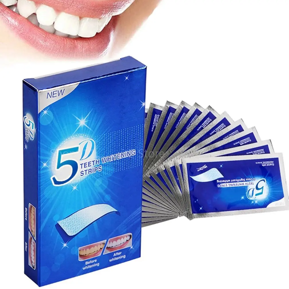 

14 Pair 5D Gel Teeth Cleaning Strips Oral Hygiene Care Double Elastic Teeth Bleaching Strips False Teeth Veneers