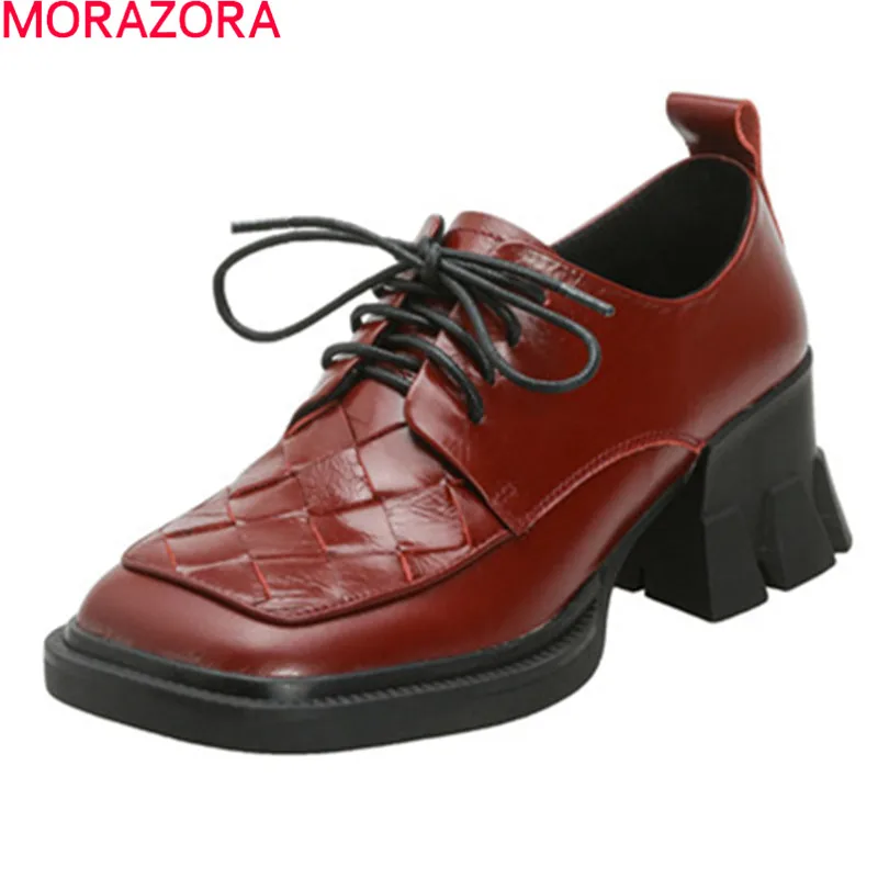 

Женские туфли-лодочки из натуральной кожи MORAZORA, черные или Белые Повседневные туфли-лодочки из натуральной кожи на толстом каблуке, с квадр...