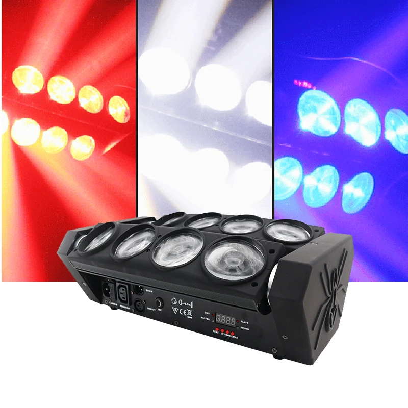 

DJ LED Spider stage lighting 8x12w RGBW 4IN1 Beam Moving Head light DMX control Cool Rotating Effects Disco music party lights