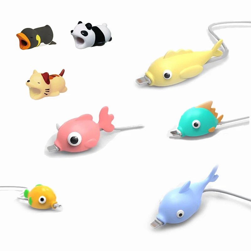 

cable protector wire holder cord bite Cute animal USB charging cable protection for apple Android Type C plug silicone cover