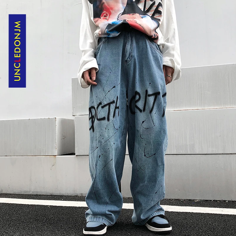 

UNCLEDONJM Graffiti jeans Hip Hop streetwear men clothes denim jeans for men korean fashion clothing men jeans u2020