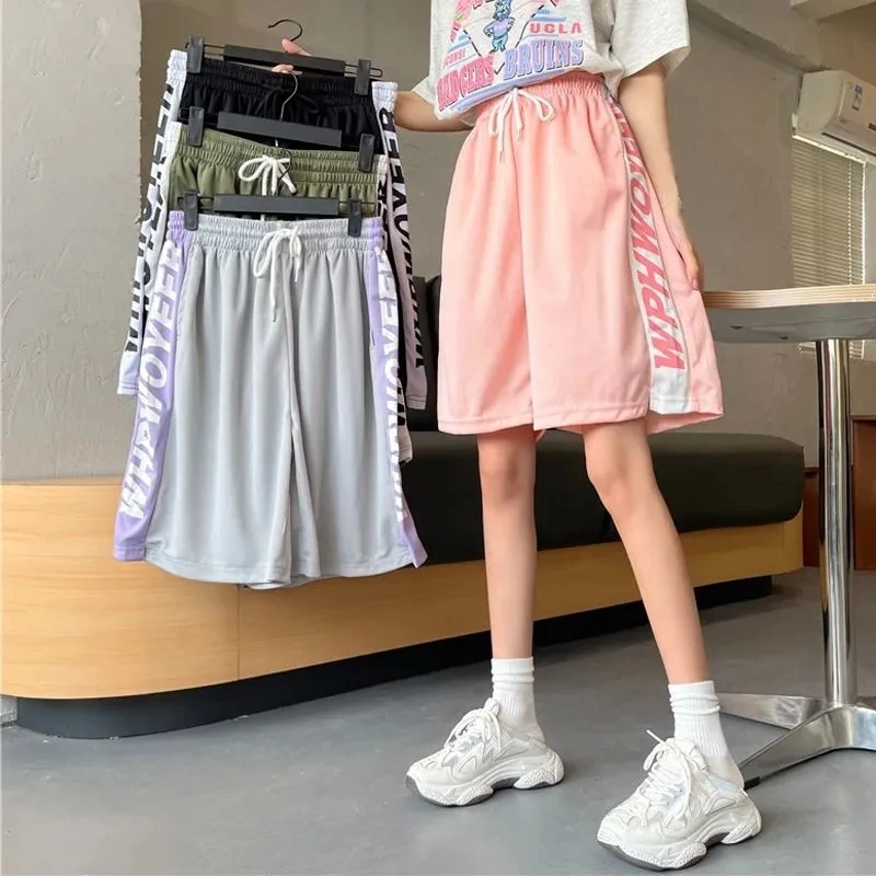 

Summer high waist wide leg short pants women Letter pattern printing pants for women korean pure cotton casual loose pants