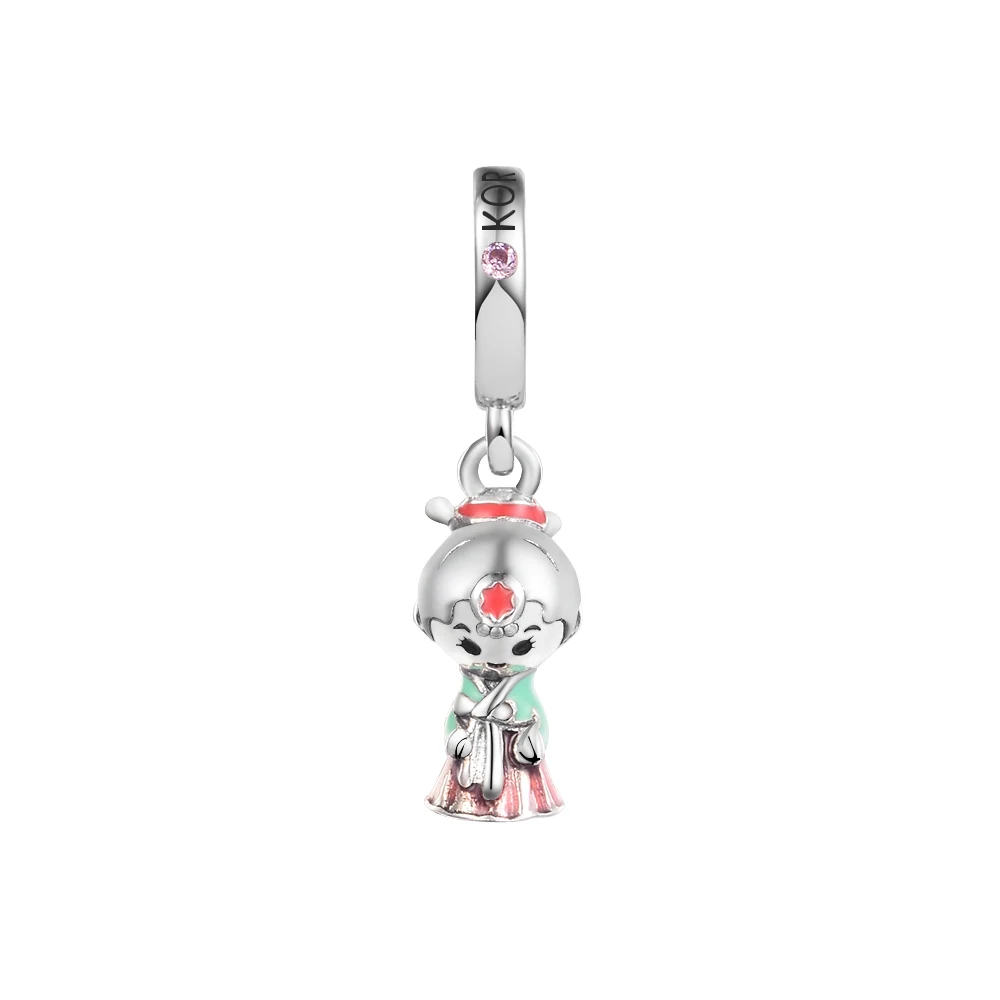 

Woman DIY Beaded Bracelet Charm Korean Doll Hanbok Dangle Charm With Clear Zircon 925 Sterling Silver Beads For Jewelry Making