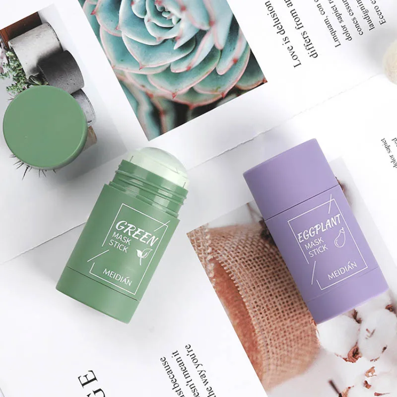 

Green Tea Oil Control Eggplant Acne Clearing Solid Mask Cleansing Mask Moisturizing Blackhead Fine Pores Mud Mask Face Skin Care