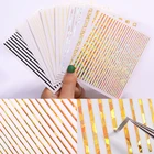 3D наклейки для ногтей, 1 шт., золотистые, черные, цветные, самоклеющиеся, полосатая форма наклейки для ногтей, смешанные переводные наклейки, аксессуары для рукоделия