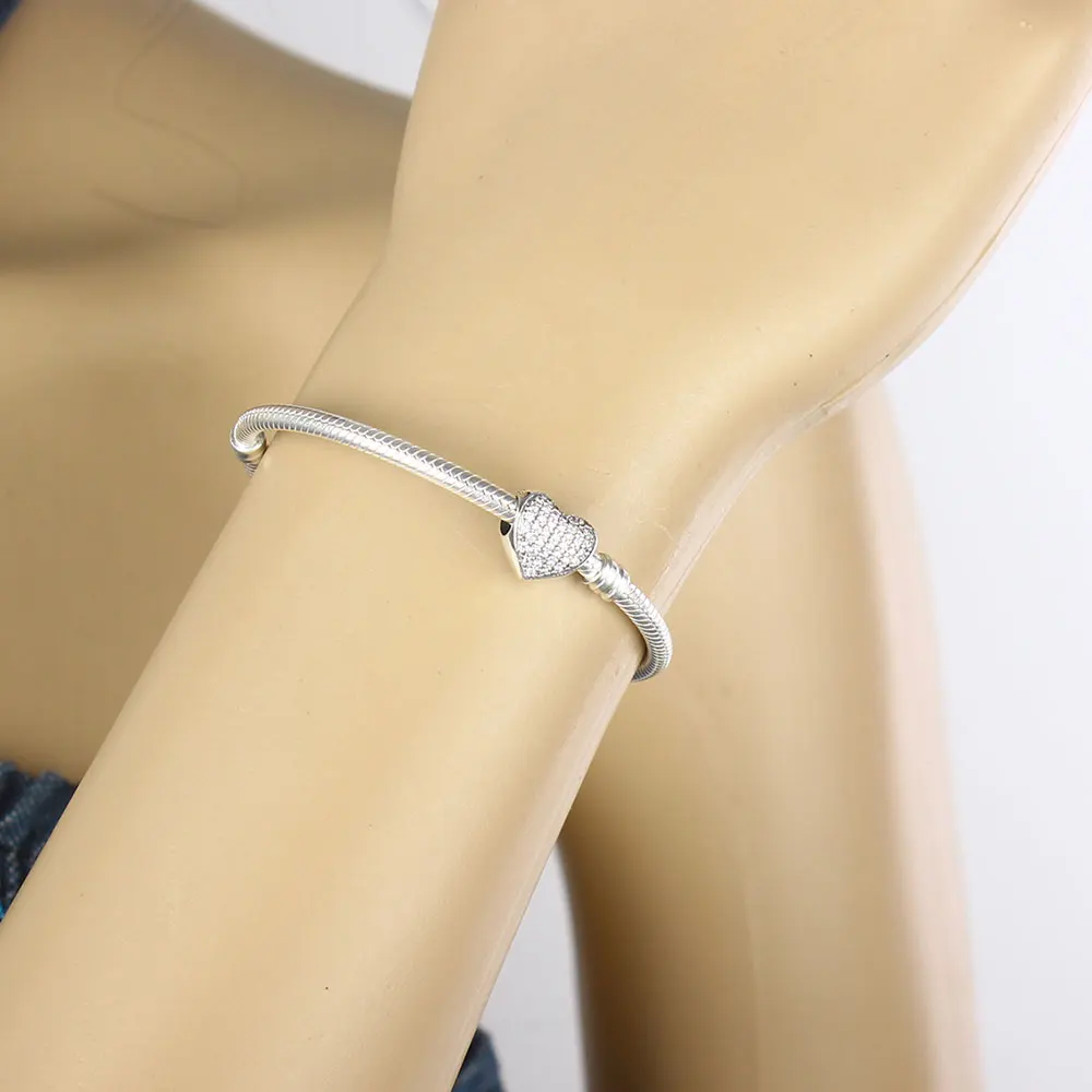 Подходит к оригиналу pandora браслет с шармами 925 пробы серебро CZ сердце