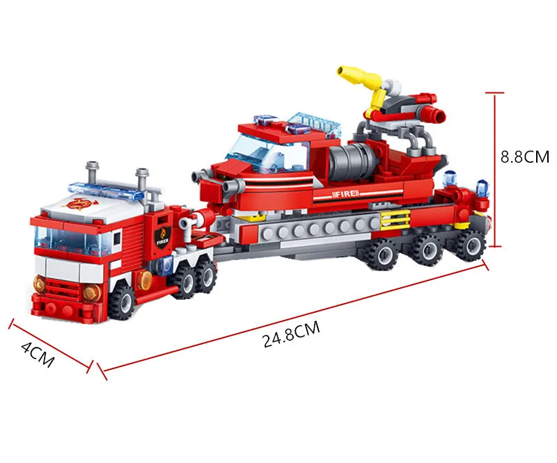 

348Pcs City Fire Fighting Trucks Car Helicopter Boat Building Blocks Firefighter Juguetes Bricks Playmobil Kids Toys