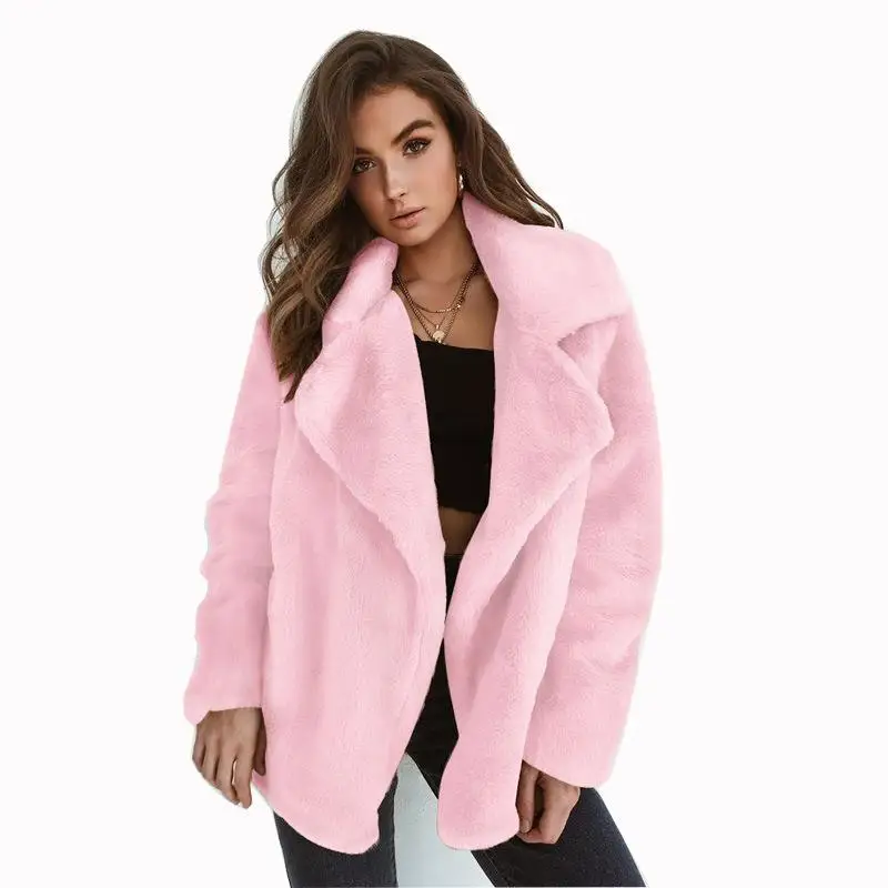 

Women Faux Fur Coat Fashion Winter Fluffy Warm Plush Teddy Jackets Long Sleeve Lapel Fur Coat Overcoat Ladies Outerwear